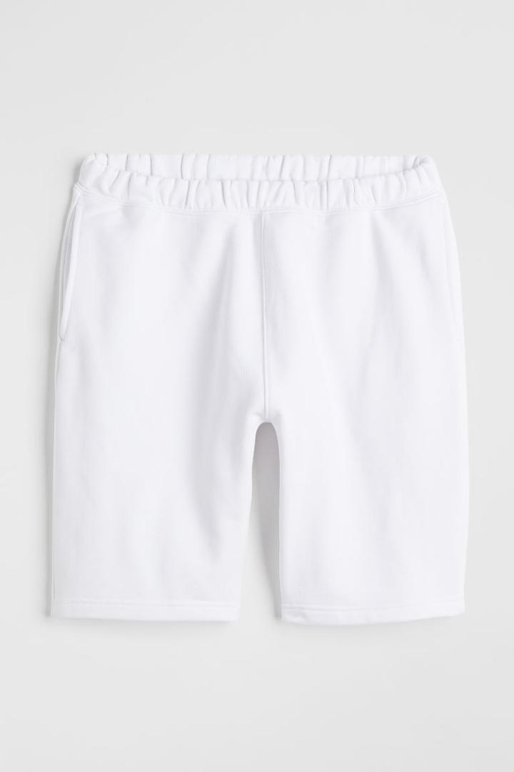 H & M - Relaxed Fit Cotton Jogger Shorts - White