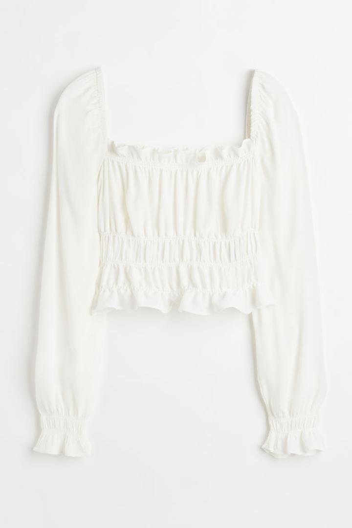 H & M - Ruffle-trimmed Blouse - White