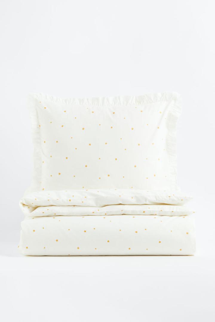 H & M - Ruffle-trimmed Duvet Cover Set - White