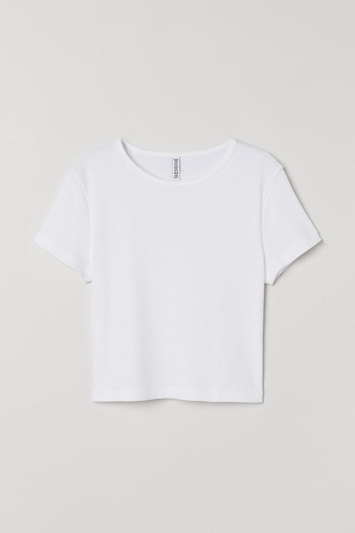 H & M - H & M+ Cotton Jersey Crop Top - White