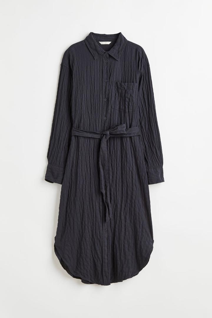 H & M - Crinkled Shirt Dress - Black