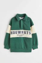 H & M - Collared Sweatshirt With A Print Motif - Green