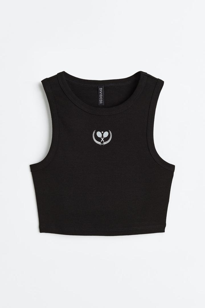 H & M - Cropped Vest Top - Black