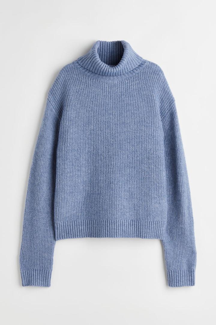 H & M - Rib-knit Turtleneck Sweater - Blue