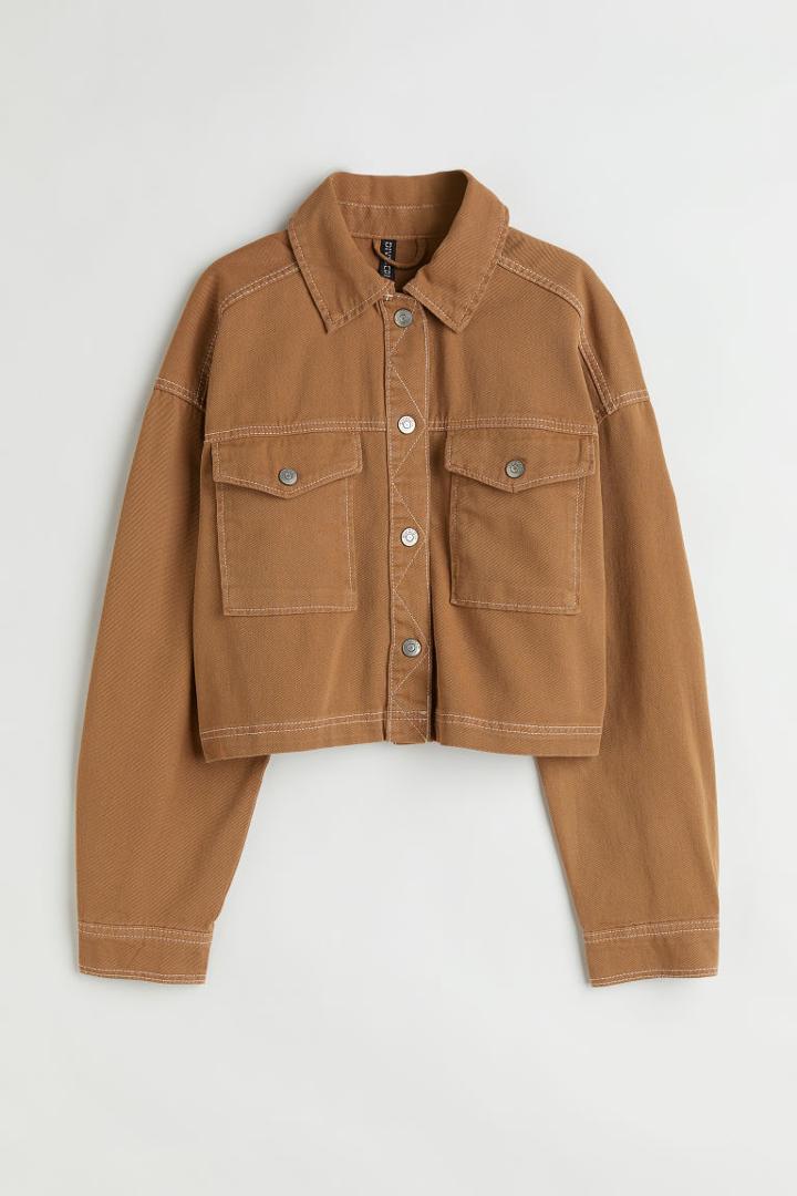 H & M - Twill Crop Jacket - Beige