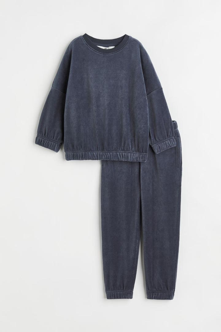 H & M - 2-piece Velour Set - Blue