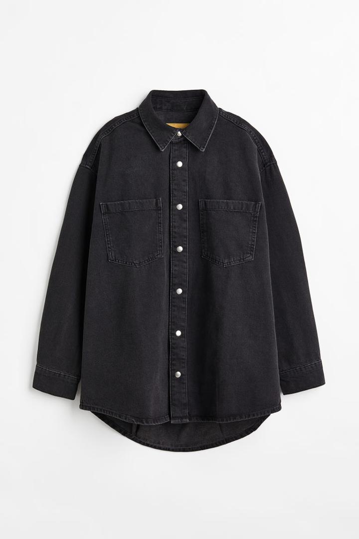 H & M - Oversized Denim Shirt - Black