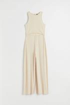 H & M - Cut-out Ribbed Jumpsuit - Beige
