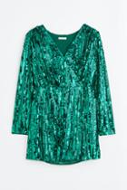 H & M - H & M+ Sequined Wrap Dress - Green