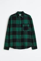 H & M - Relaxed Fit Flannel Shirt - Green