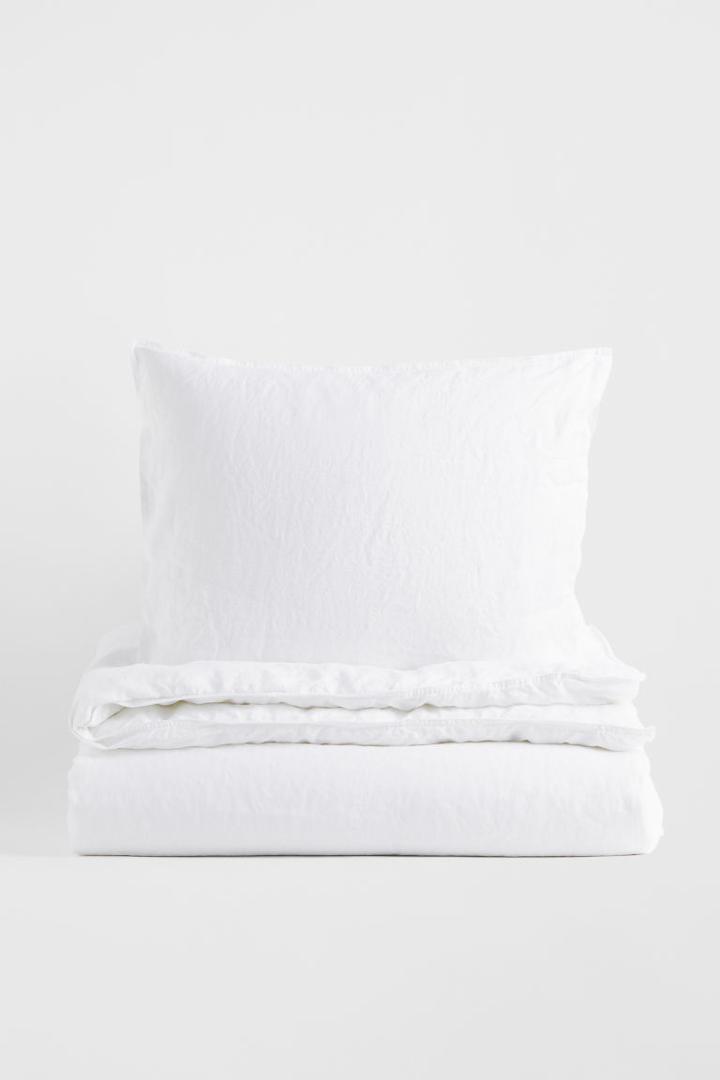 H & M - Linen Twin Duvet Cover Set - White