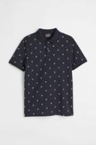 H & M - Slim Fit Patterned Polo Shirt - Blue