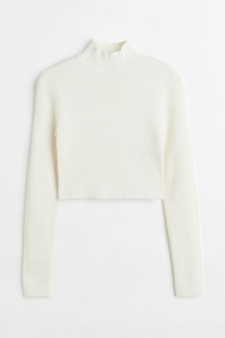 H & M - Ribbed Mock Turtleneck Top - White