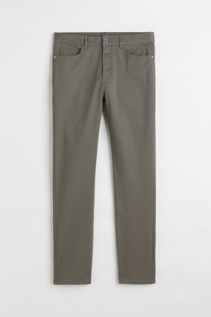 H & M - Slim Fit Cotton Twill Pants - Green