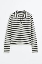H & M - Jersey Top With Collar - White