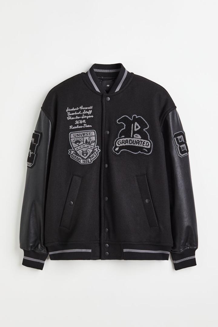 H & M - Wool-blend Baseball Jacket - Black