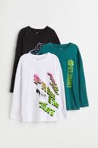 H & M - 3-pack Long-sleeved Printed Shirts - Black