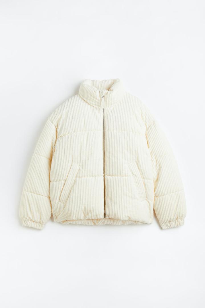 H & M - Corduroy Puffer Jacket - White
