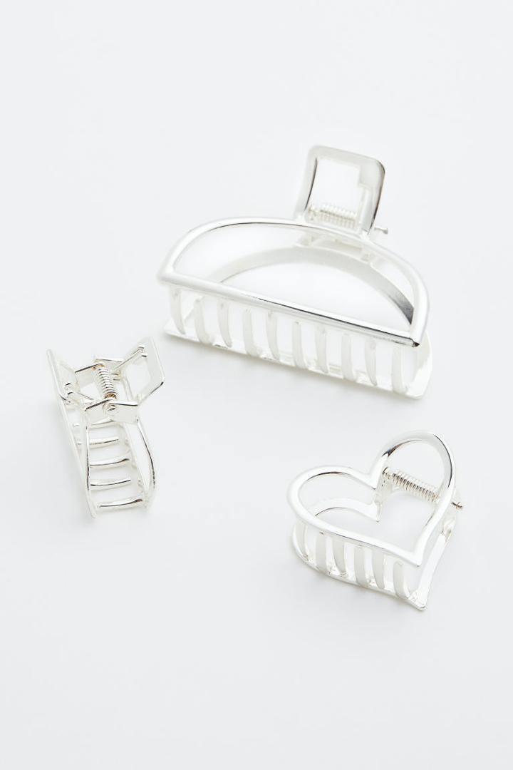 H & M - 3-pack Hair Claws - Silver