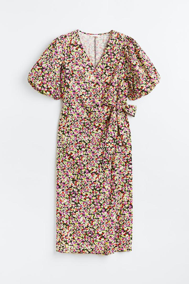 H & M - H & M+ Puff-sleeved Wrap Dress - Green