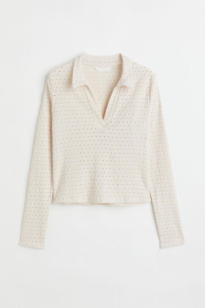 H & M - Collared Top - Beige