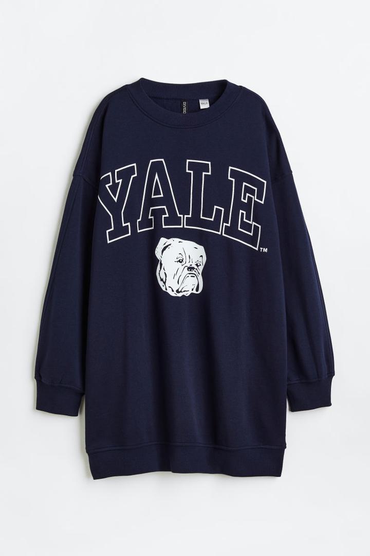 H & M - Oversized Printed Sweatshirt Dress - Blue