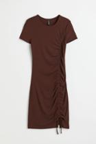 H & M - Fitted Drawstring-detail Dress - Brown