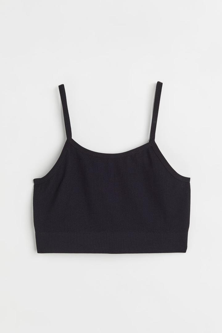 H & M - Ribbed Seamless Crop Top - Black