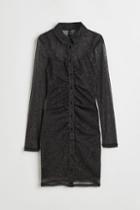 H & M - Glittery Draped Shirt Dress - Black