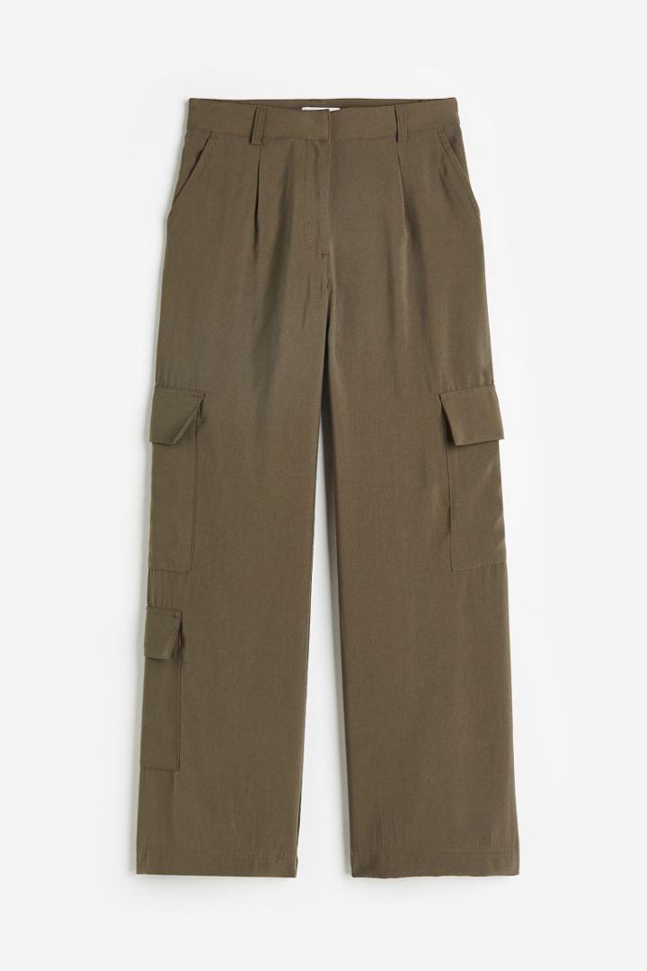 H & M - Wide Cargo Trousers - Green