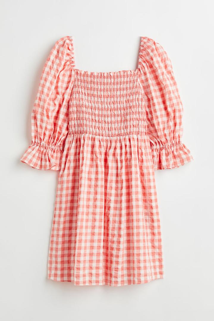 H & M - Puff-sleeved Seersucker Dress - Red