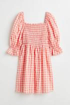 H & M - Puff-sleeved Seersucker Dress - Red