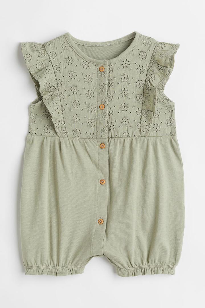H & M - Flounce-trimmed Romper Suit - Green