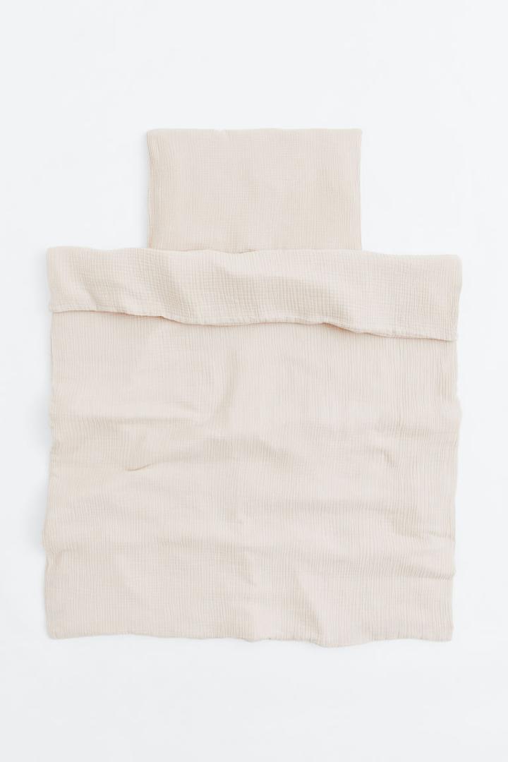 H & M - Crib Duvet Muslin Cover Set - Beige