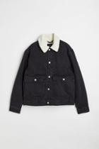 H & M - Lined Borg-collar Denim Jacket - Black