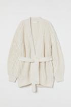 H & M - Cardigan With Tie Belt - White