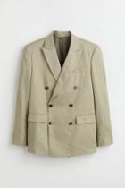 H & M - Regular Fit Double-breasted Linen Jacket - Green