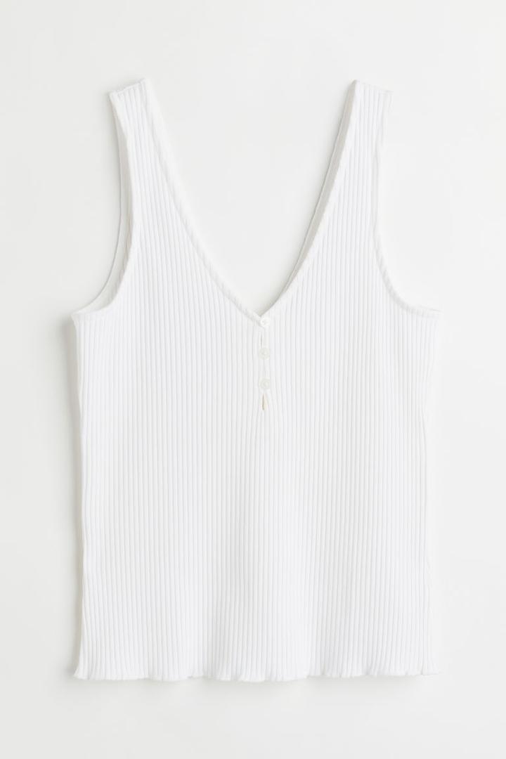 H & M - Ribbed Button-front Tank Top - White