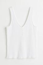 H & M - Ribbed Button-front Tank Top - White