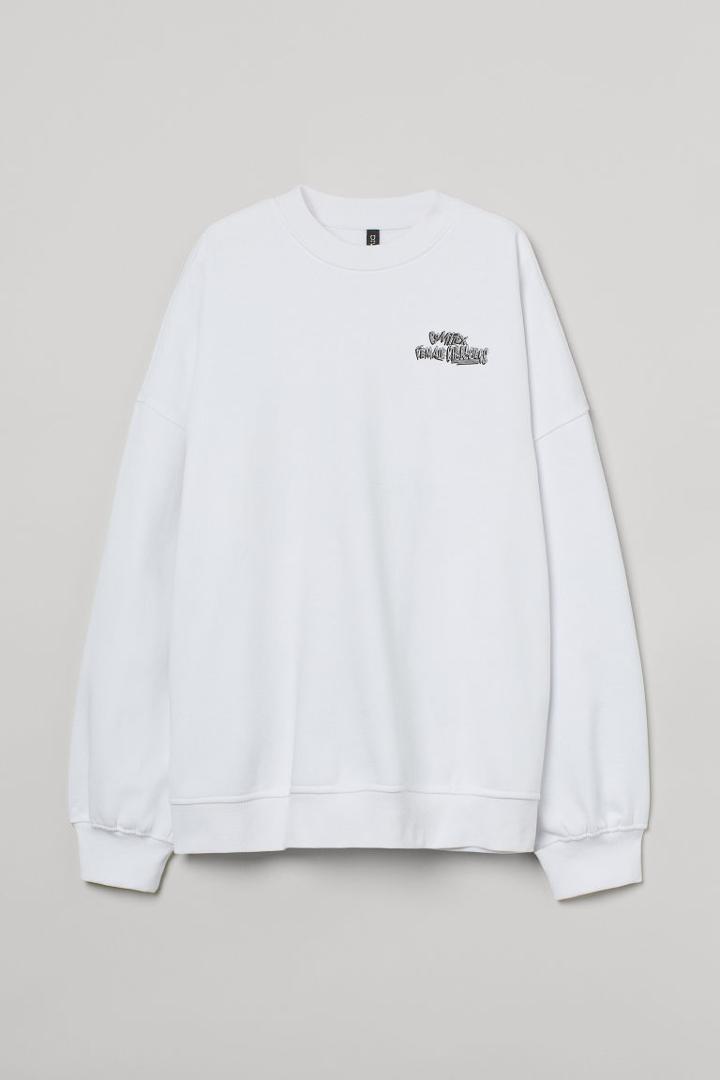 H & M - Oversized Printed Sweatshirt - White