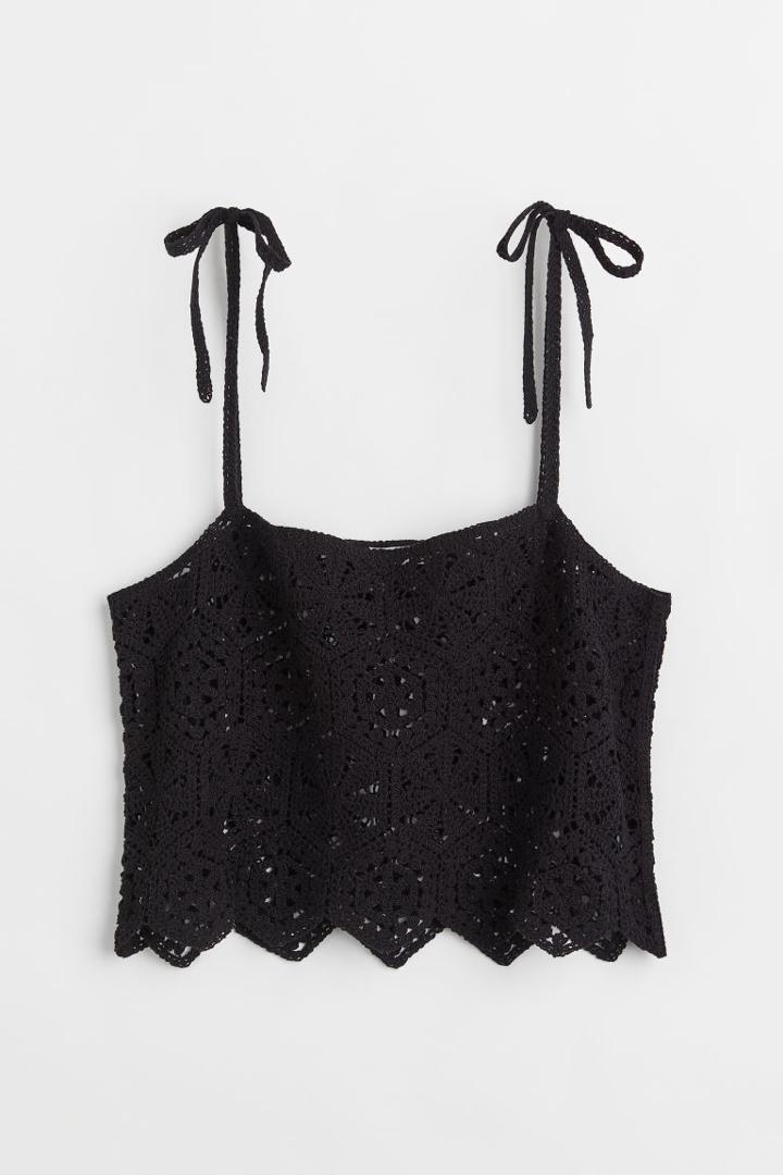 H & M - Crochet-look Top - Black