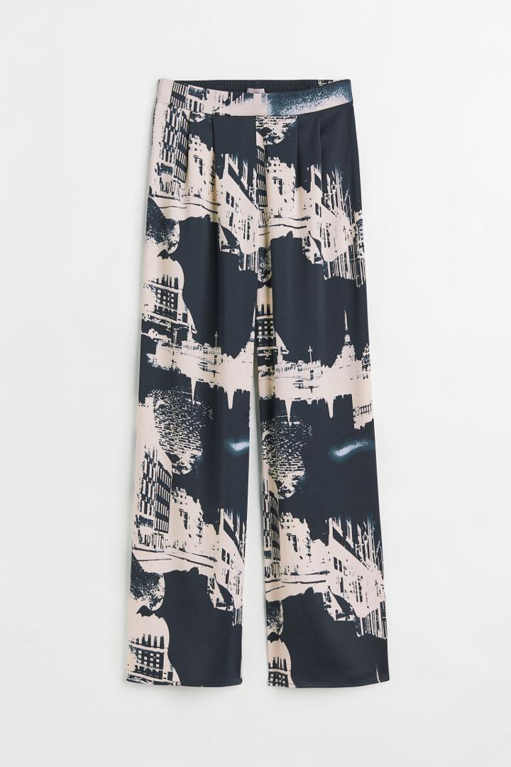 H & M - Wide-cut Satin Pants - Blue