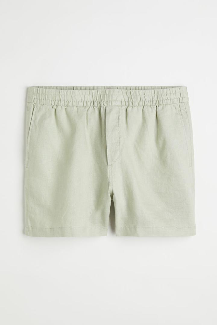 H & M - Regular Fit Linen Shorts - Green