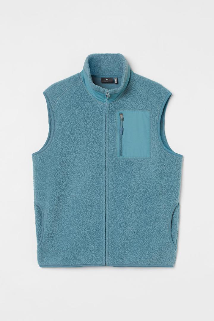 H & M - Regular Fit Thermolite Faux Shearling Vest - Blue