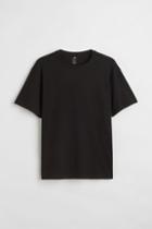 H & M - Regular Fit Ribbed Cotton T-shirt - Black