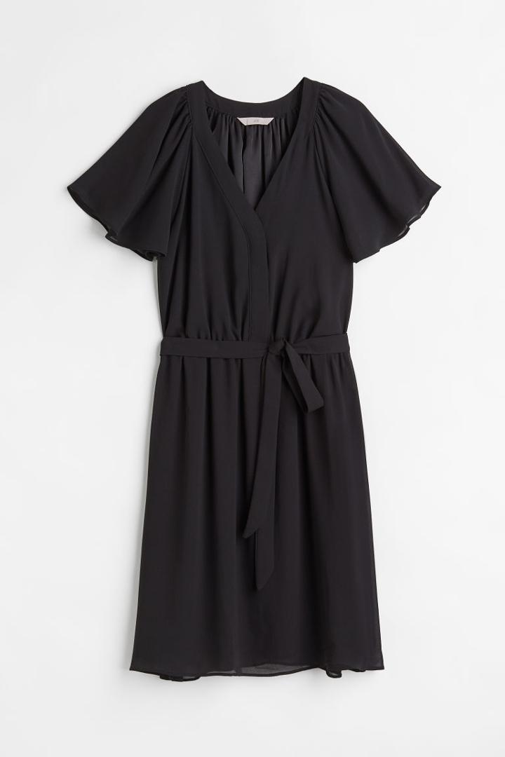 H & M - V-neck Chiffon Dress - Black