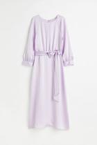 H & M - Tie-belt Satin Dress - Purple