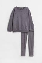 H & M - 2-piece Top And Leggings Set - Gray