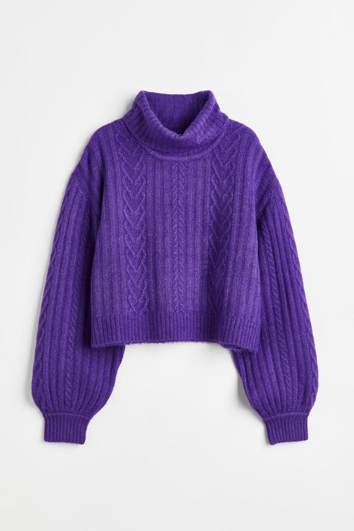 H & M - Cable-knit Turtleneck Sweater - Purple