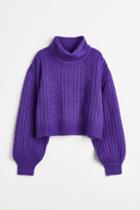 H & M - Cable-knit Turtleneck Sweater - Purple